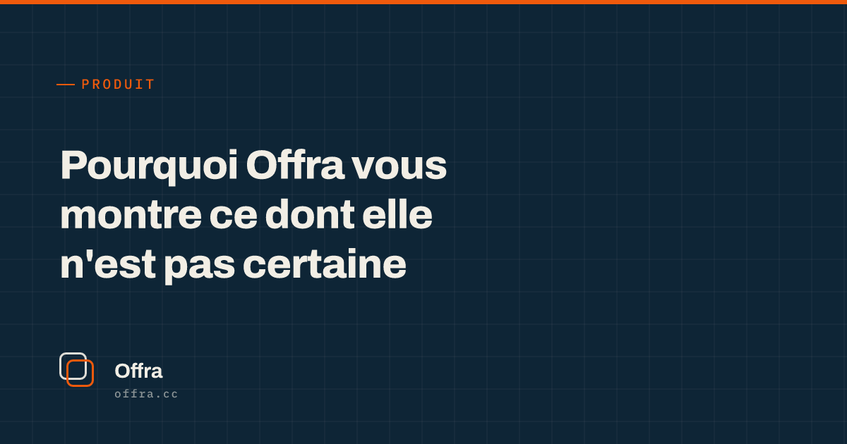 Une carte Offra affichant « Pourquoi Offra vous montre ce dont elle n'est pas certaine »