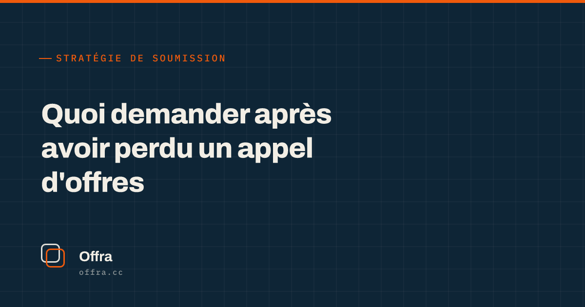 Une carte Offra affichant « Quoi demander après avoir perdu un appel d'offres »