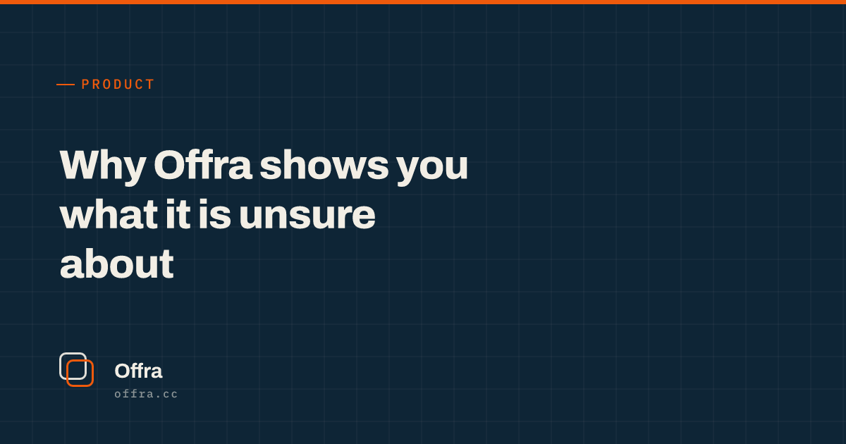 An Offra card reading "Why Offra shows you what it is unsure about"