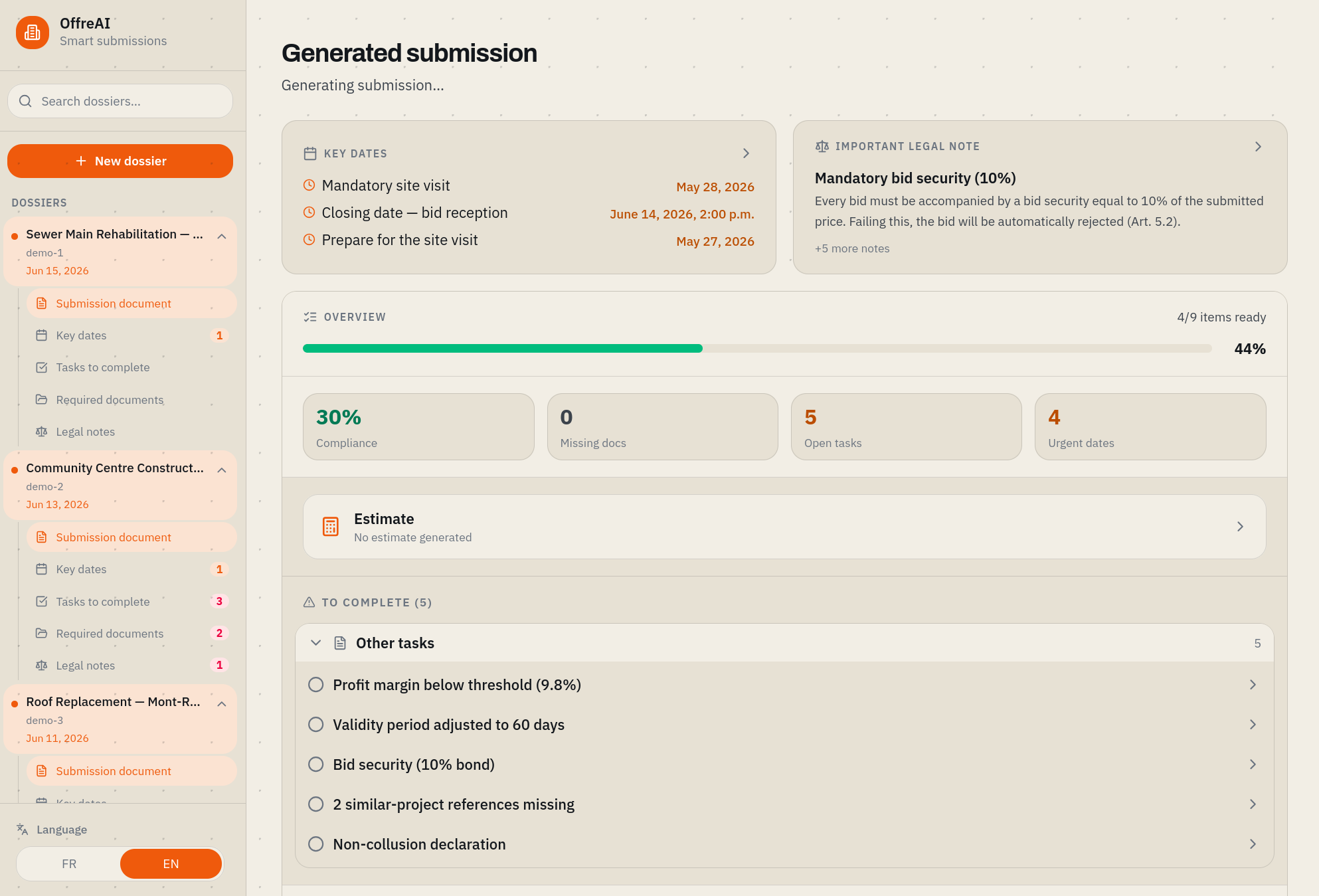 Offra submission view screenshot